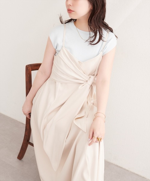 natural couture ワンピース 「osono」アシメカシュクールリボンキャミ
