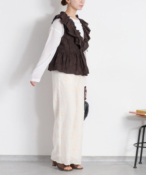 cepo（セポ） ブラウス シャツ フリル刺繍ビスチェ レディース