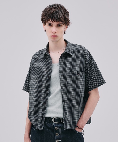 Regen Glanz シャツ 半袖 cropped box fit check shirt/ クロップド