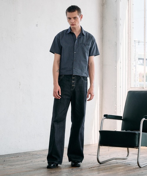 Regen Glanz シャツ 半袖 cropped box fit check shirt/ クロップド