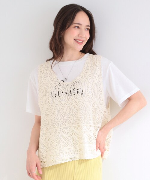 00s 新品同様　激レア　クラフトマン　big クロシェ編みメッシュベストF SHOO・LA・RUE（シューラルー） 「2点セット/S-LL」透かしクロシェ編み