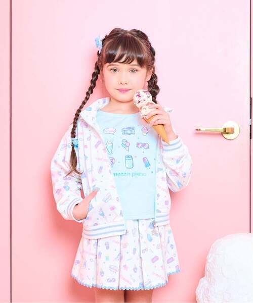 日*4様 レア！mezzopiano　ミミポポ　半袖Tシャツ 135 綿　平成レ mezzo piano tシャツ ファンシーポップ刺しゅう 半袖Tシャツ「接触冷感