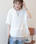 tシャツ レースドッキングTシャツ レディースの詳細画像2
