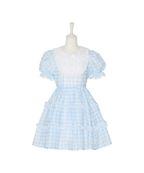 【メルフィーメモリー】チェックワンピース ブルー mellfy memory（メルフィーメモリー） ワンピース 半袖 Milky gingham