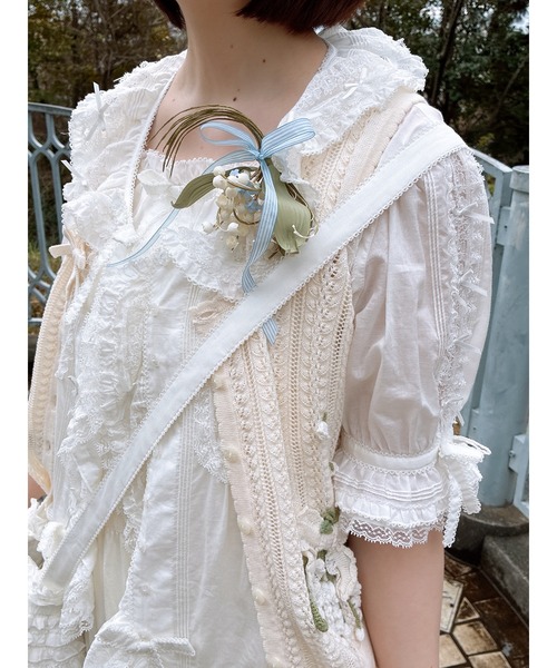 シャツ ロゴ刺繍＆レース使いブラウス メンズ レディースの画像