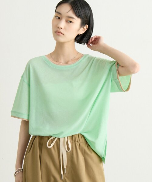 Drawerバイカラー クルーネック サイドスリット刺繍Tシャツ CIAOPANIC TYPY（チャオパニックティピー） tシャツ 半袖 ZOZO限定