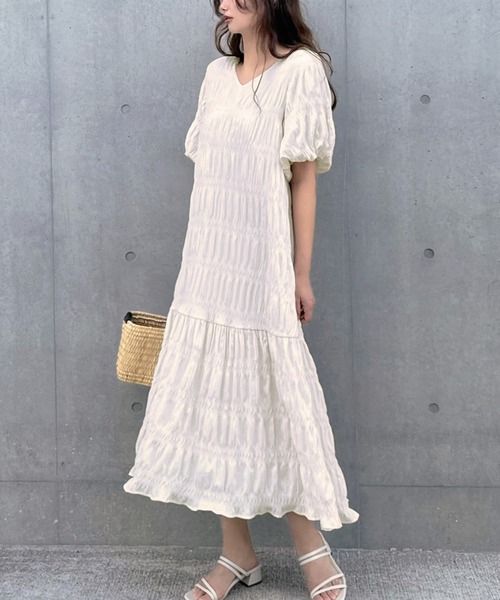 「LAUIR」 半袖ワンピース LARGE オフホワイト レディース_画像2