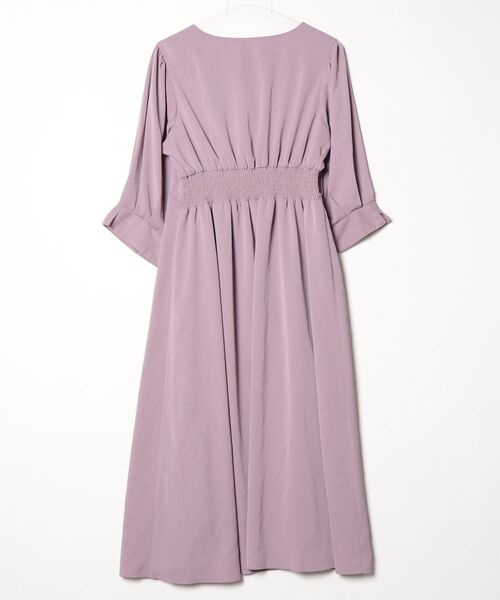 「DRESS PLUS」 7分袖ワンピース XX-LARGE ダークラベンダー レディース_画像2