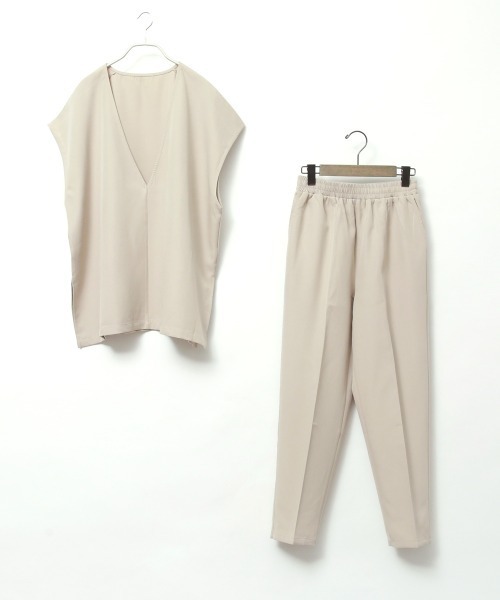 セットアップ フレンチスリーブベスト×テーパードパンツ レディース