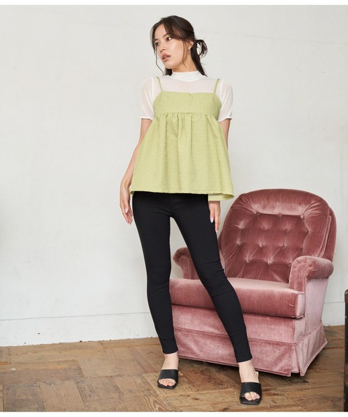 【限定価格】Ameri vintage キャミソールTシャツセット ANAP tシャツ シアーインナーふくれジャガードキャミソール