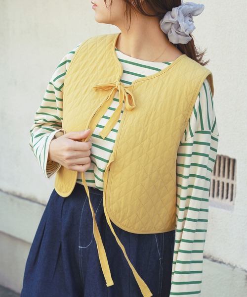 Crisp（クリスプ） ベスト ジレ キルティングリボンベスト レディース