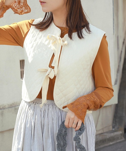 Crisp（クリスプ） ベスト ジレ キルティングリボンベスト レディース