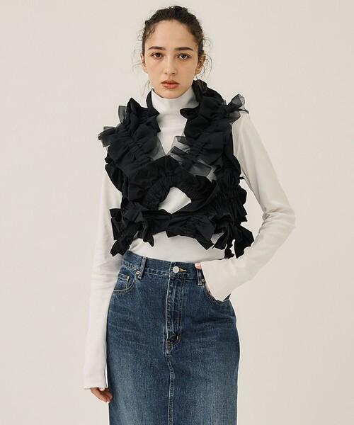 houga kiki frill vest studious別注 ブラック kiki frill vest – HOUGA