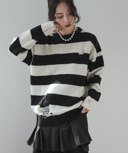 bohmal（ボマール） ニット セーター 太ボーダーダメージニット