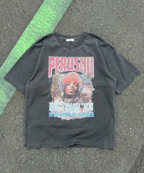 Perushu tシャツ ヴィンテージライクアソートプリントTシャツ メンズ