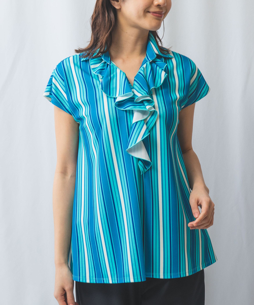 tシャツ 「NARACAMICIE」マルチストライプフリルブラウス レディース