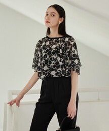 ANAYI（アナイ） ブラウス シャツ 半袖 モノトーンフラワープリント