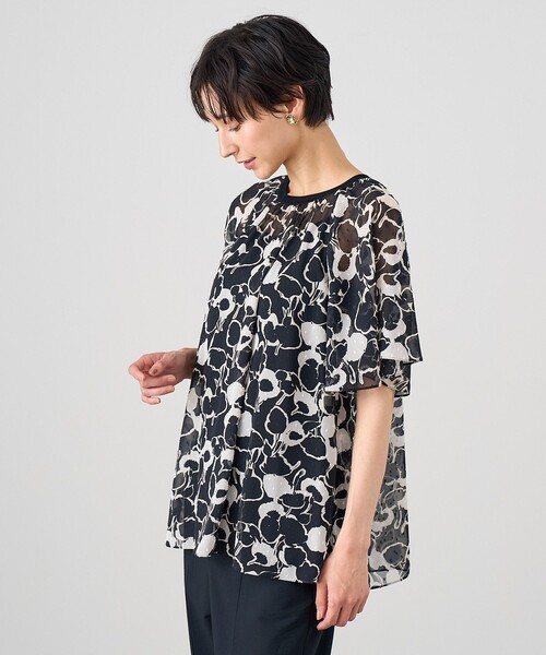 ANAYI（アナイ） ブラウス シャツ モノトーンフラワープリントボート