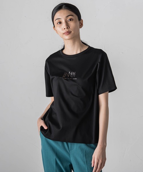 箔プリントロゴTシャツ≪手洗い可能/吸水速乾/接触冷感≫ la.f tシャツ 箔プリントロゴTシャツ「手洗い可能/吸水速乾
