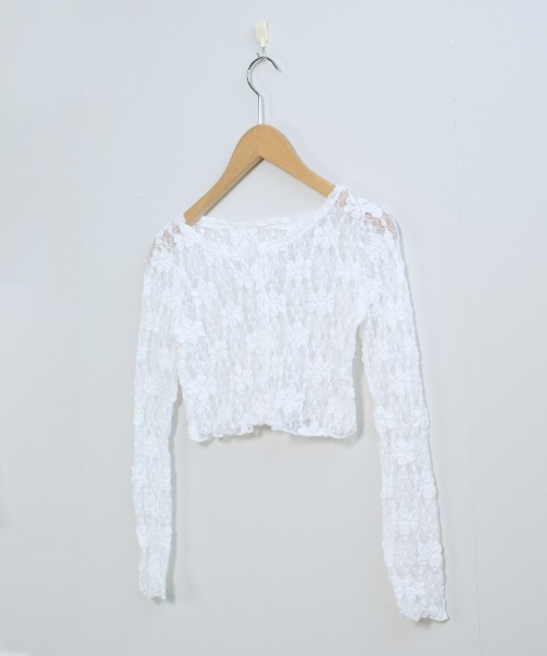 shopnikoniko カーディガン フラワーレース ショート丈