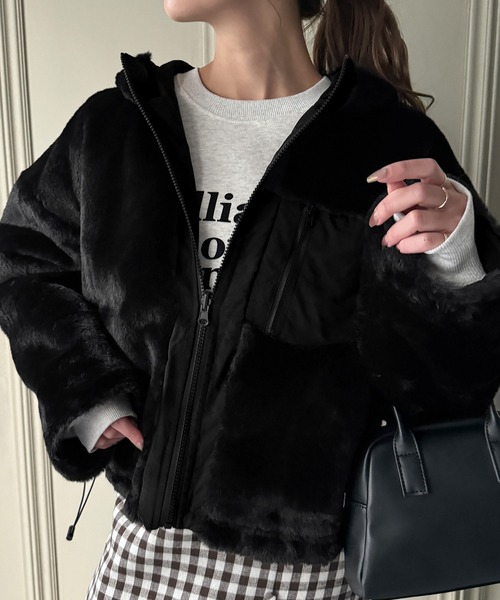 JUNOAH（ジュノア） ブルゾン アウター ファーナイロンリバーシブル