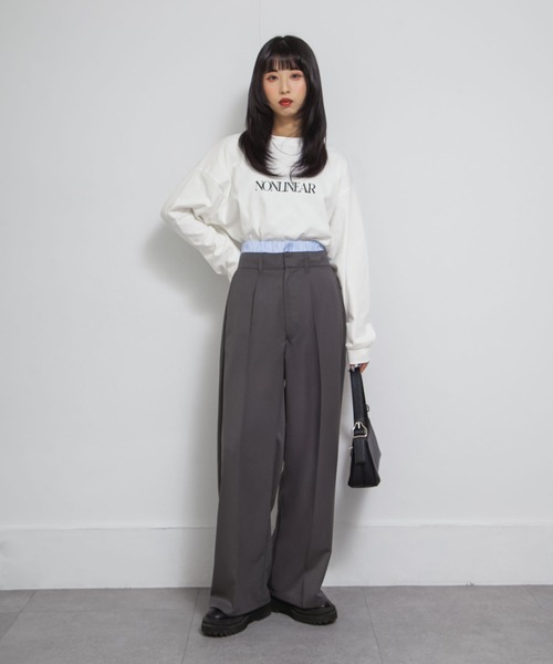 スラックス パンツ ダブルウエストタックワイドストレートスラックス