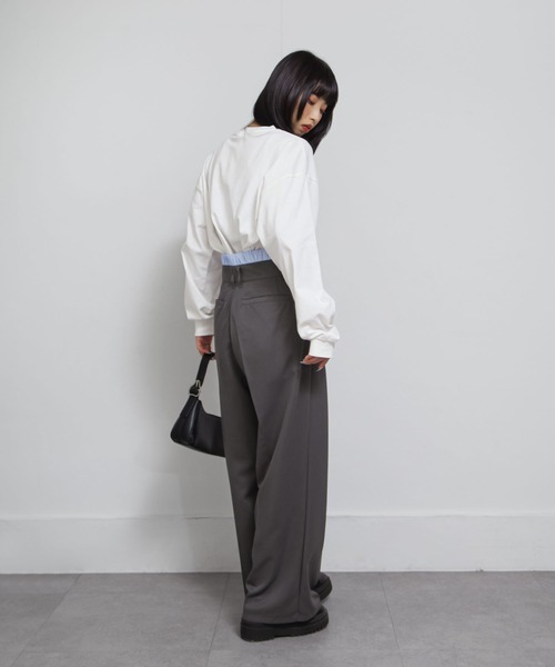 スラックス パンツ ダブルウエストタックワイドストレートスラックス