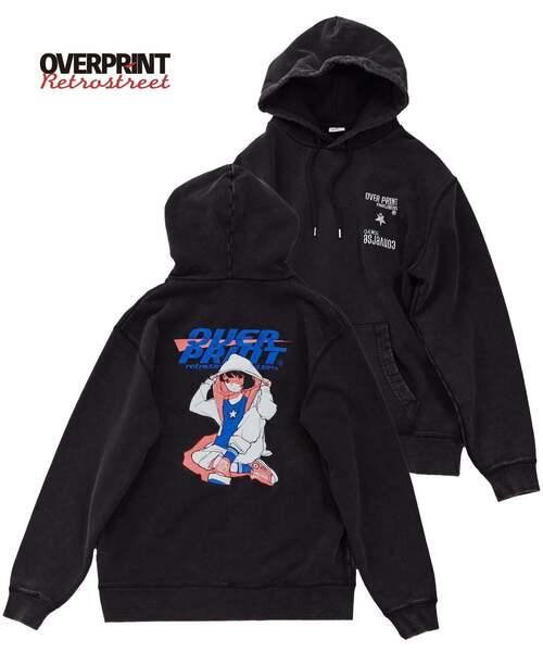 1/20まで　overprint フード付きパーカー ダークブルー　art over print（オーバープリント） パーカー 「over print」STREET GIRL