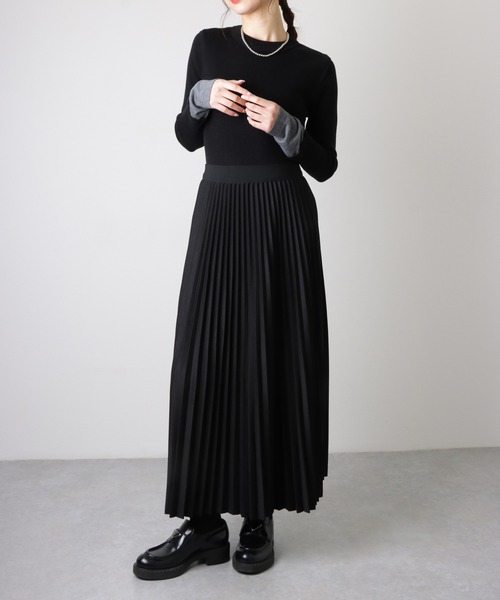 ロング スカート pleated elastic waist long skirt /プリーツ