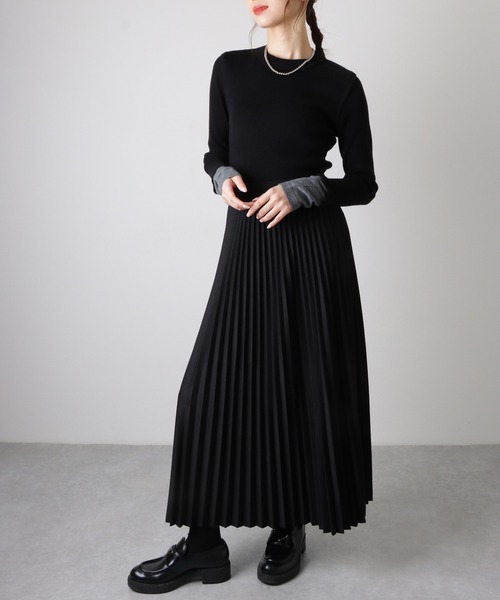 ロング スカート pleated elastic waist long skirt /プリーツ