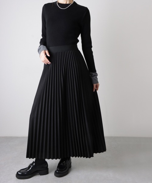 スカート pleated elastic waist long skirt /プリーツ ウエストゴム