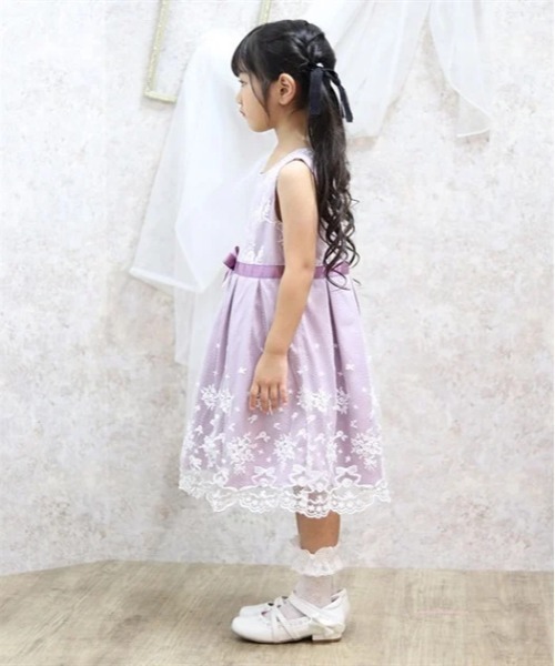 女の子ワンピース axes femme ワンピース リボン×フラワーレースワンピース キッズ