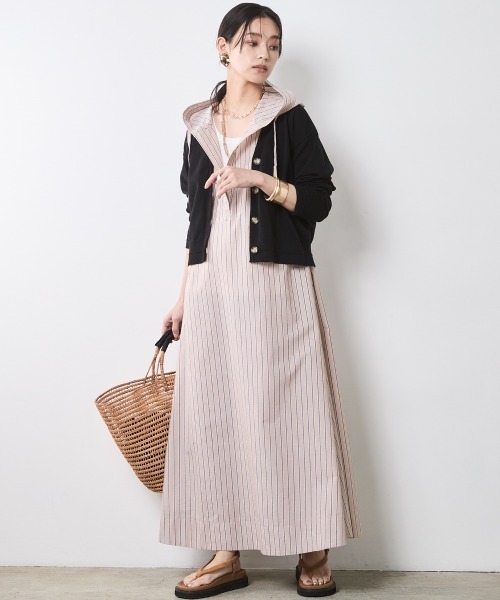 CHIC STYLE ワンピース 綿100％フレンチスリーブパーカーマキシ