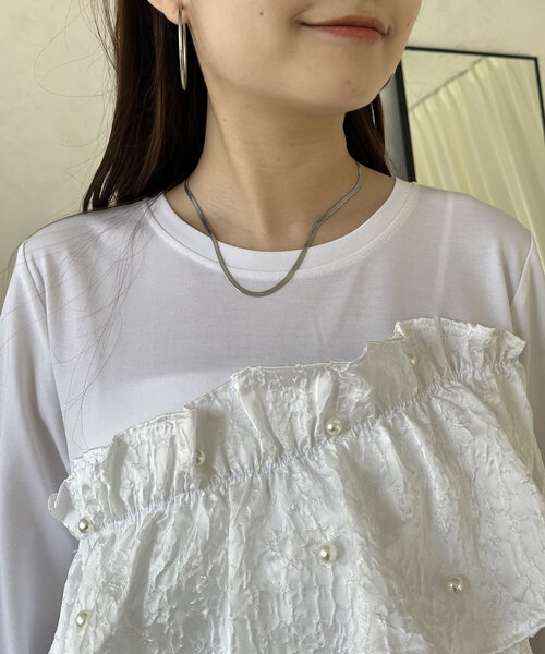 prose verse tシャツ パールフリルギャザーペプラムロンT