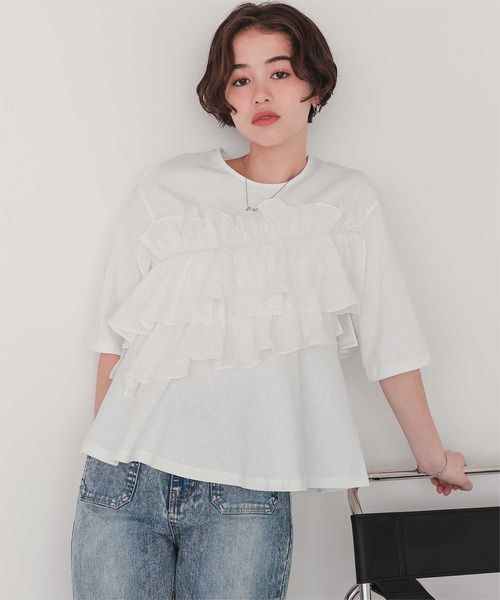 titivate（ティティベイト） tシャツ アシンメトリーギャザーフリル