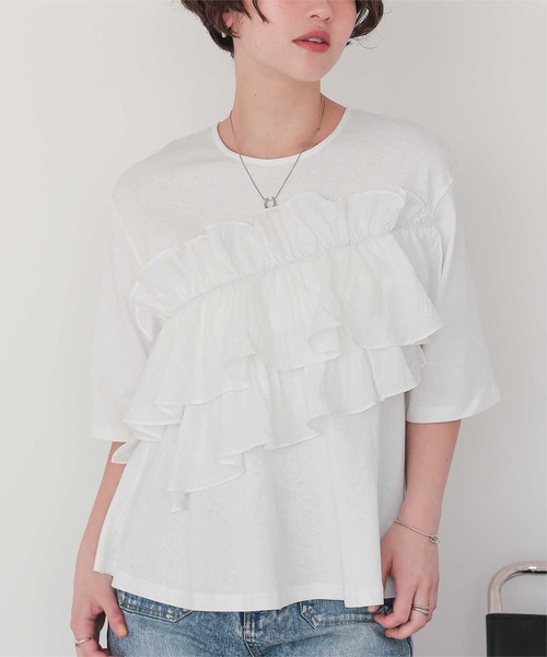 titivate（ティティベイト） tシャツ アシンメトリーギャザーフリル
