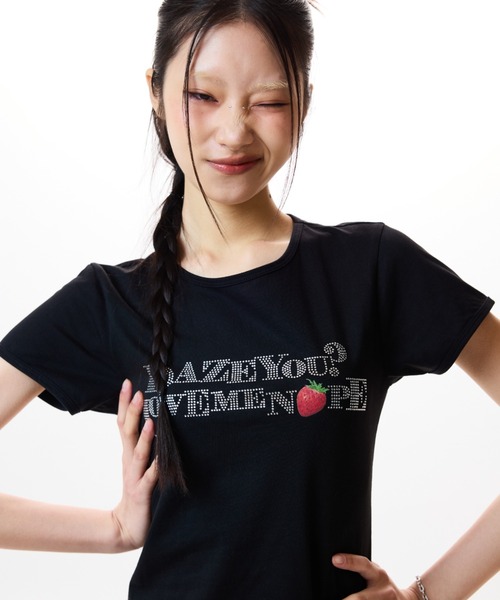 ★LUVISTRUE★IM STRAWBERRY LETTERING TEE(NAVY)★正規品/人気 LUVISTRUE tシャツ IM STRAWBERRY LETTERING TEE レディース