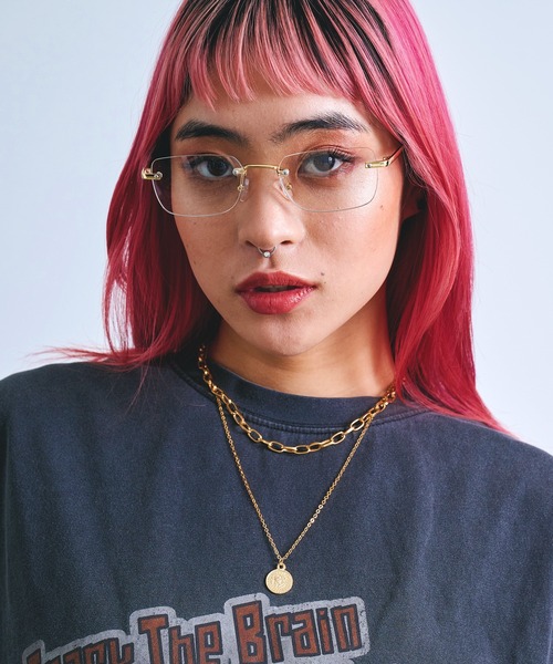 Revo. 伊達メガネ メガネ 眼鏡 リムレス スクエア型 メガネ クリア