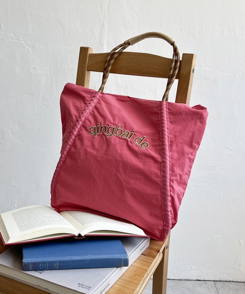 ikka トートバッグ 撥水ロゴ刺繍ロープトートバッグ レディース
