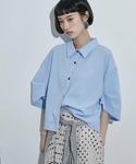 ブラウス シャツ 半袖 タックハーフスリーブサ...の詳細画像1