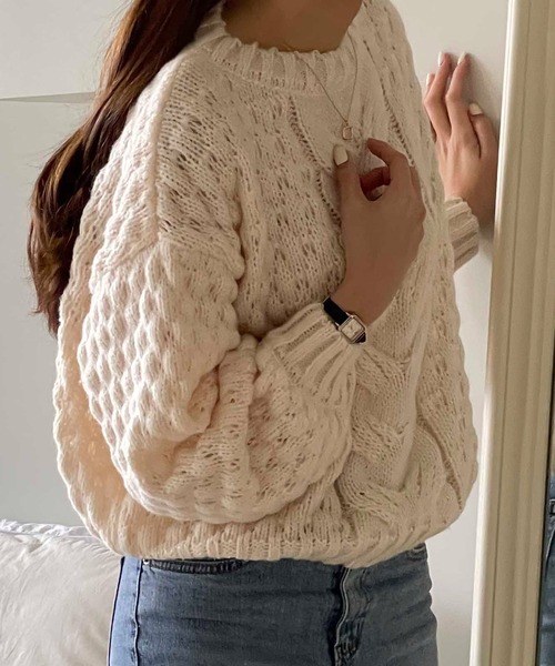 「VitaFelice」 「aroco」長袖ニット FREE アイボリー レディース_画像3