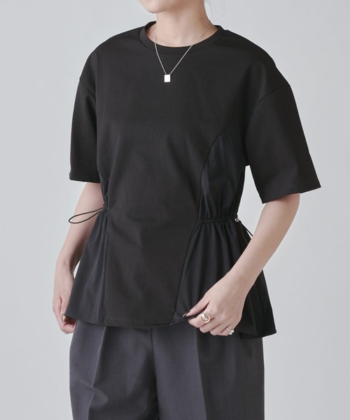 tシャツ サイドドロスド切替トップス レディース