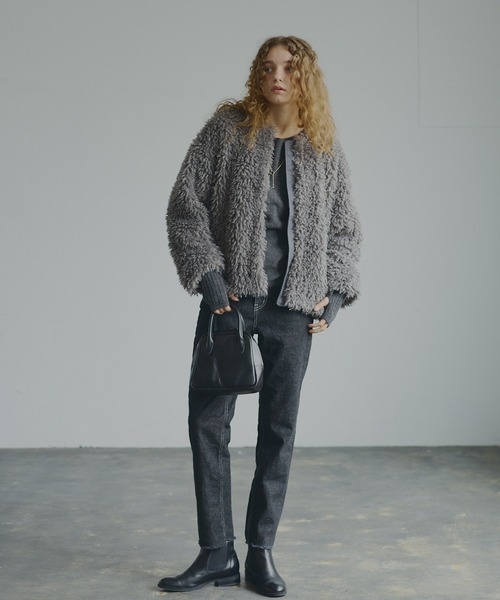 「PUAL CE CIN」 ドルマンスリーブニット FREE チャコールグレー レディース_画像5