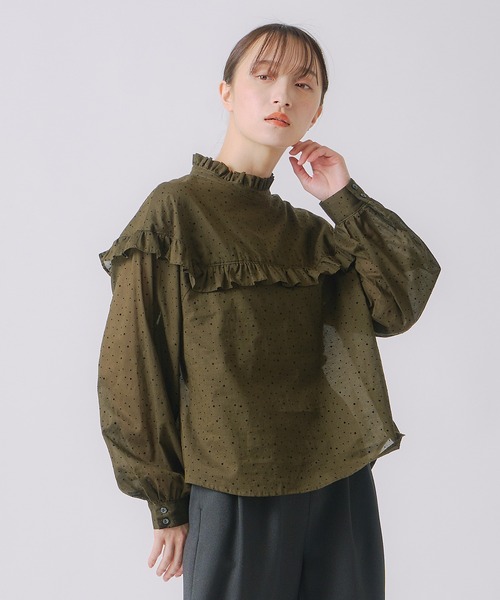 新品 WHYTO ホワイト ドットブラウス WHYTO. / ホワイト スリットネック ドットブラウス,ブランド,