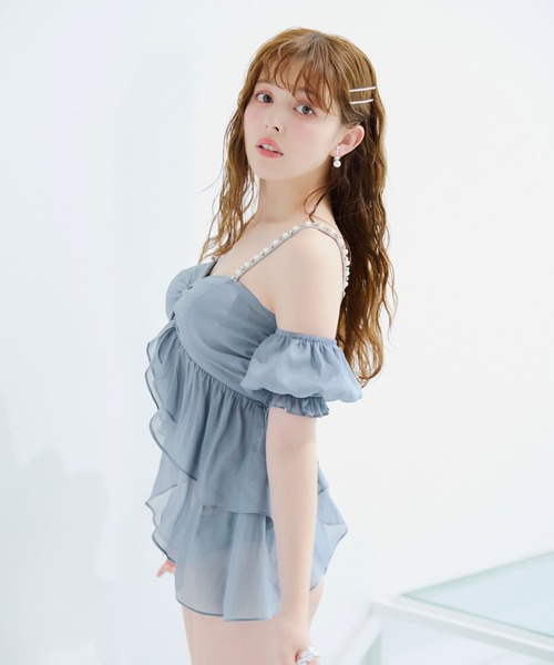 sugar nine 水着 フリルシフォン×オフショルダー ビキニ 2点セット
