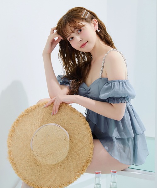 sugar nine 水着 フリルシフォン×オフショルダー ビキニ 2点セット