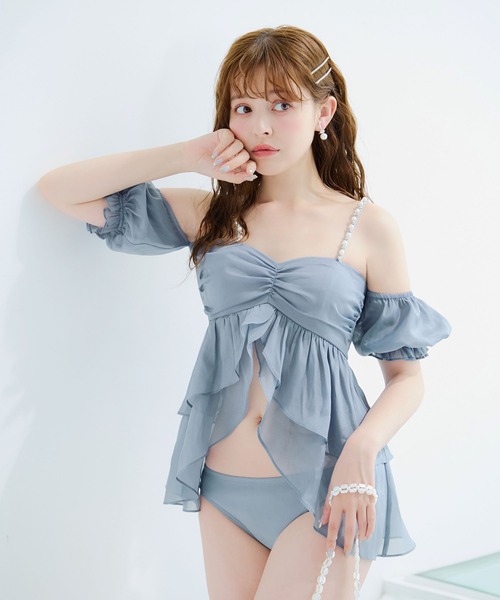sugar nine 水着 フリルシフォン×オフショルダー ビキニ 2点セット