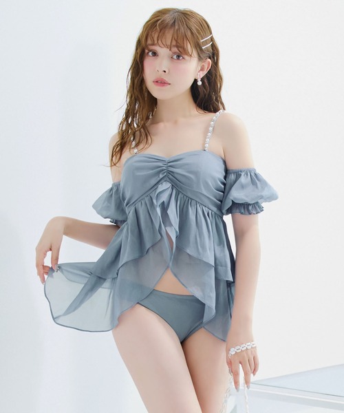 sugar nine 水着 フリルシフォン×オフショルダー ビキニ 2点セット
