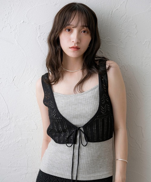 新品☆完売　クロシェ編みキャミソール ブラック フリーサイズ NOAHL（ノアル） キャミソール 「NOAHL」クロシェ編みビスチェ