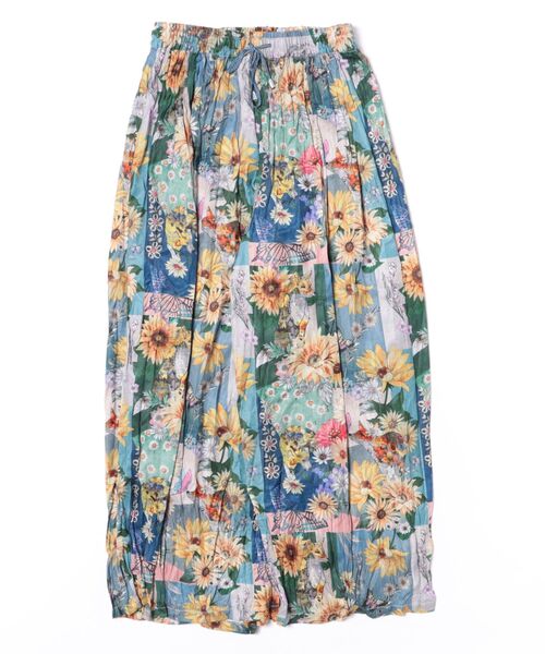 iS ScoLar パンツ 552251：ひまわりと狐のパッチワーク柄 ワッシャー  